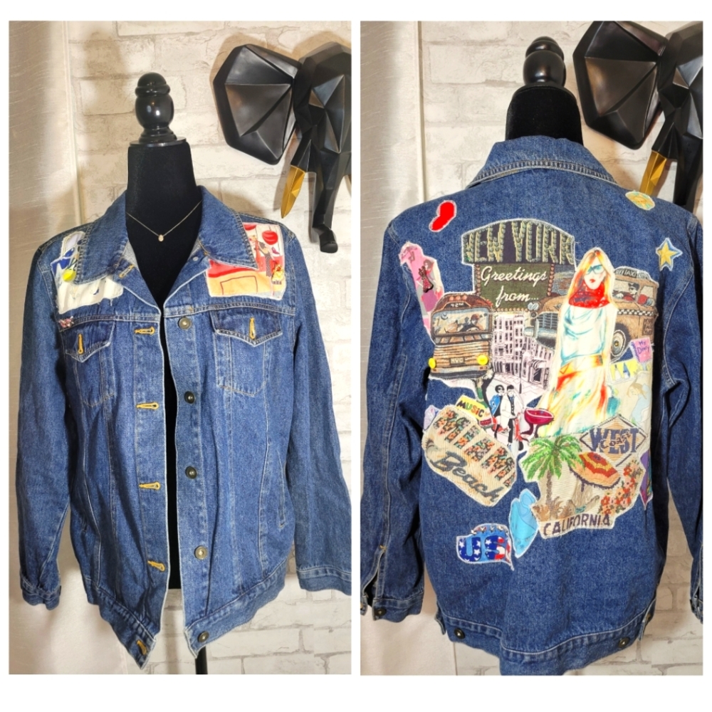 Vintage Embellished Denim Jacket Size M
